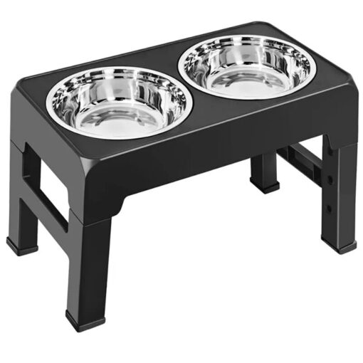 AvE8Elevated Dog Feeder Dogs Bowls Adjustable Raised Stand with Double Stainless Steel Food Water Bowls for 1