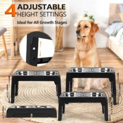LbGuElevated Dog Feeder Dogs Bowls Adjustable Raised Stand with Double Stainless Steel Food Water Bowls for