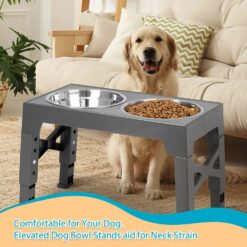 e5DgElevated Dog Feeder Dogs Bowls Adjustable Raised Stand with Double Stainless Steel Food Water Bowls for 1