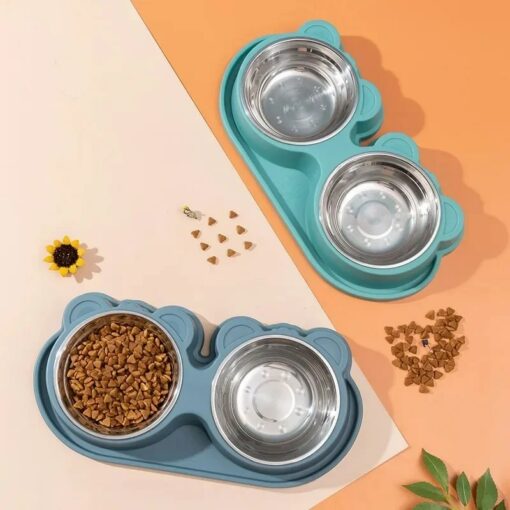 xrKLDouble Dog Bowls Dog Water and Food Bowls Stainless Steel Bowls Preventing Overturning Pet Feeder Bowls