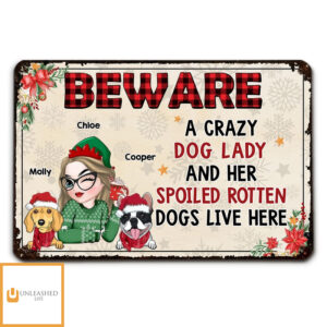 Beware A Crazy Dog Lady – Personalized Custom Metal Sign